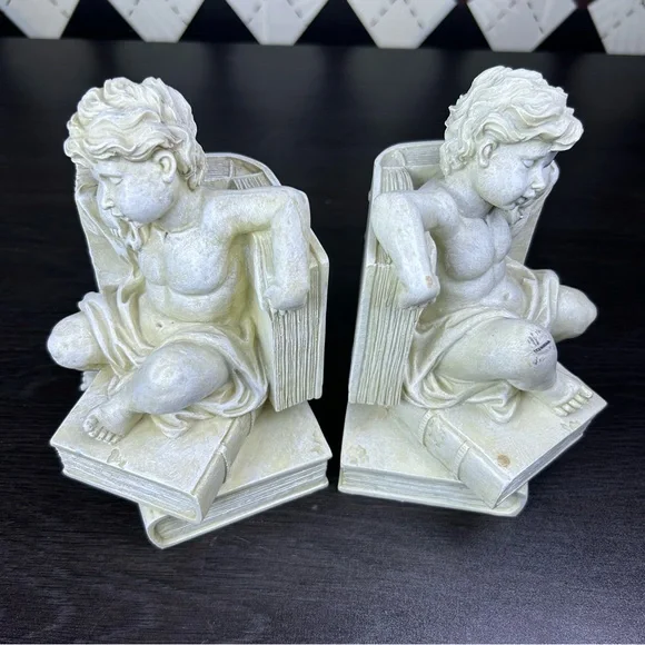 Cherub Bookends Reading Angel Sculpture Library Shelf Decor Book Lover Gift - Picture 8 of 12